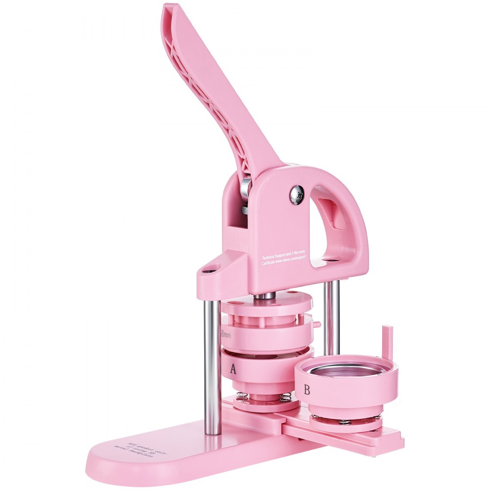 VEVOR Macchina per badge 25/32/58 mm, Pressa per badge con 300 kit di accessori, Kit fustellatrice manuale badge punzonatrice, Macchina per la creazione di badge rosa