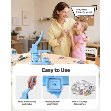 VEVOR Kit per Fustellatrice Manuale di Badge Spillo Bottoni Quadrato 50 x 50 mm, Kit di Punzonatrice Manuale ABS per Badge Spillo Fai-da-Te con Accessori, Blu