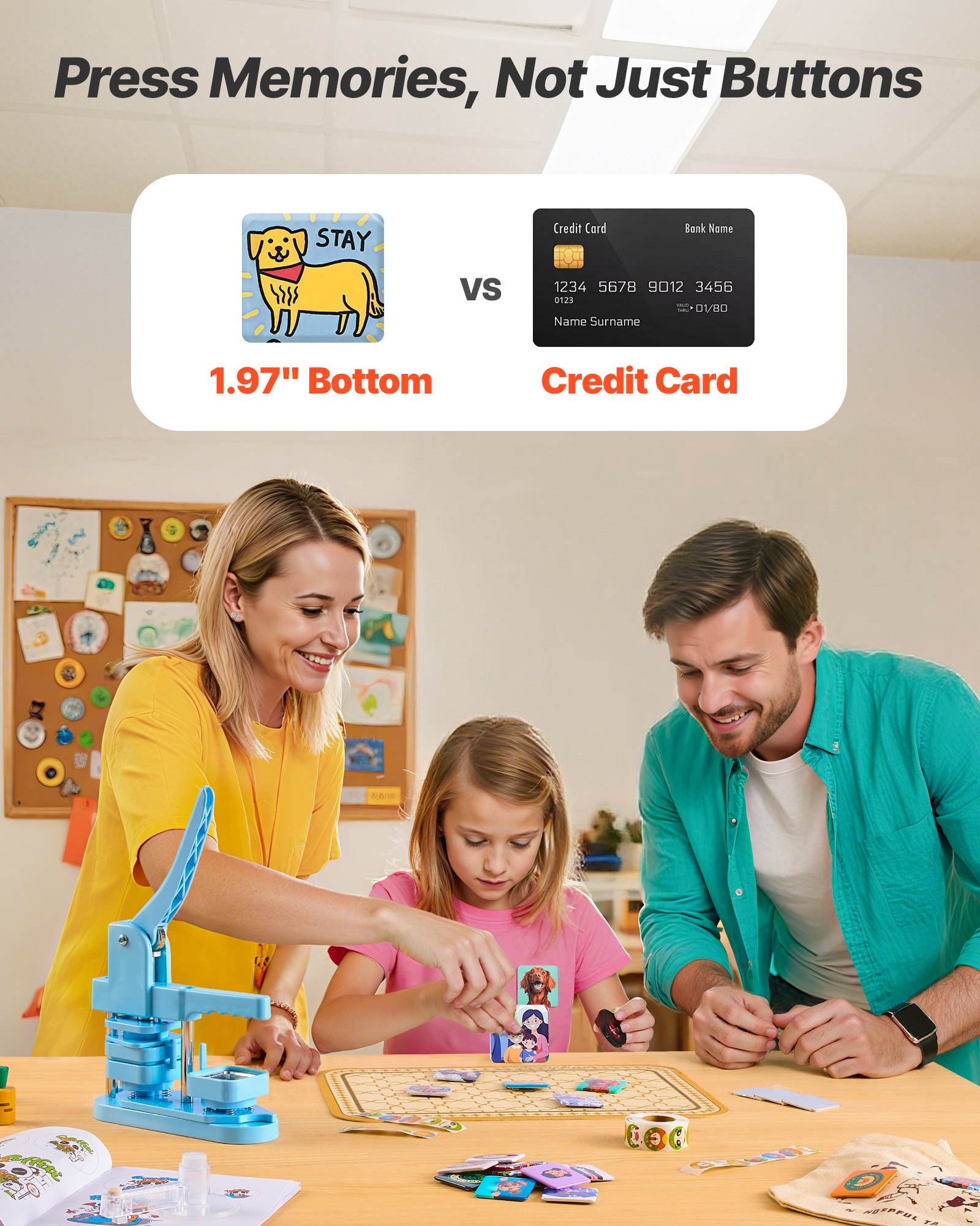 VEVOR Button Maker Machine, 50 x 50 mm Square, Plastic Pin Maker with Tinplate Front Shells, Plastic Back Covers, Magnetic Backings and Transparent Films, Ergonomic Handle, for DIY Badges, Blue