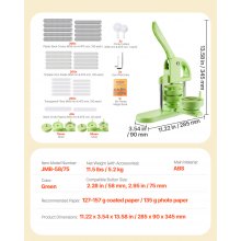 VEVOR Macchina per Spille, Macchina Punzonatrice 200 pezzi Kit per Fustellatrice Manuale per Badge 58/75 mm, Impugnatura Ergonomica, per Spille Personalizzate Fai da te, Verde