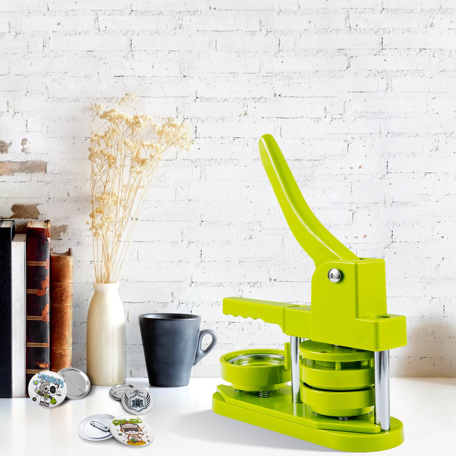 VEVOR macchina per spille Kit per Fustellatrice Manuale di Badge Spillo Bottoni Diametro 58mm Kit di Punzonatrice Manuale in Plastica con Manico