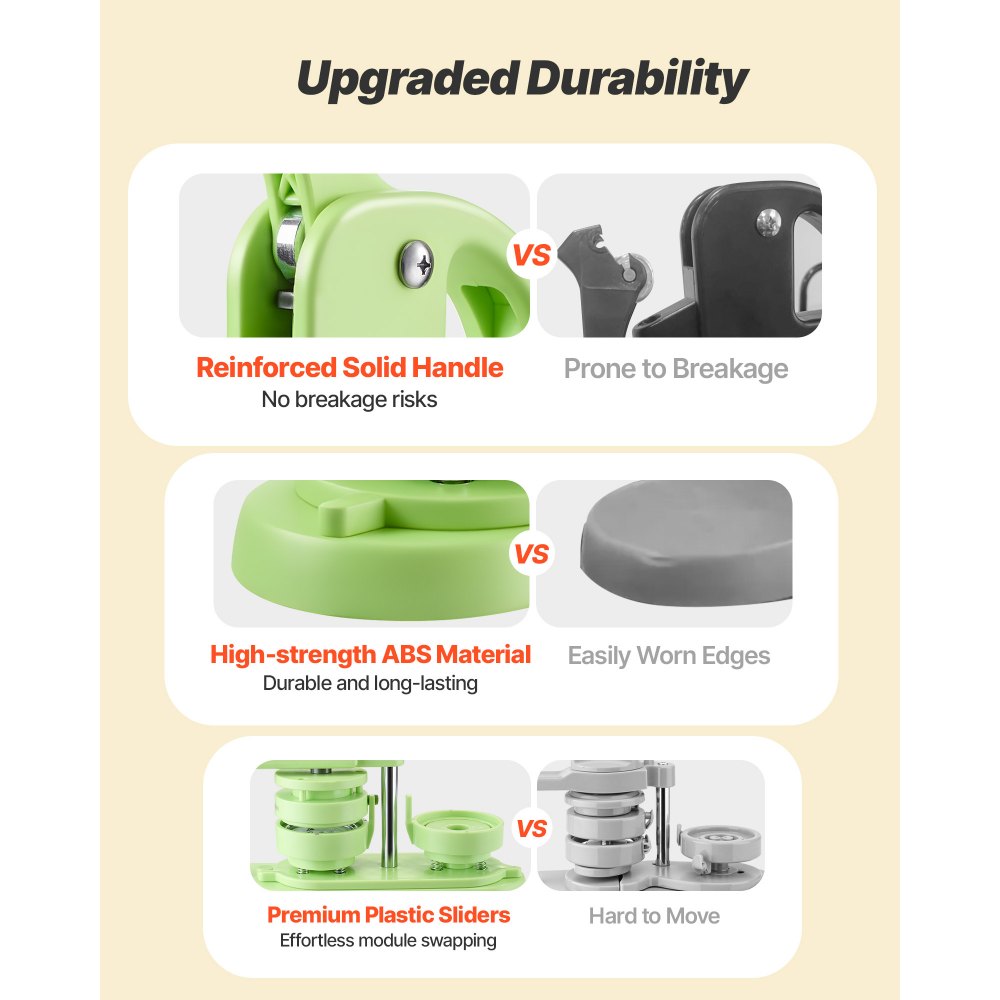 VEVOR Macchina per Spille, Macchina Punzonatrice con 100 pezzi Kit per Fustellatrice Manuale per Badge 58 mm, Impugnatura Ergonomica, per Spille Personalizzate Fai da te, Verde