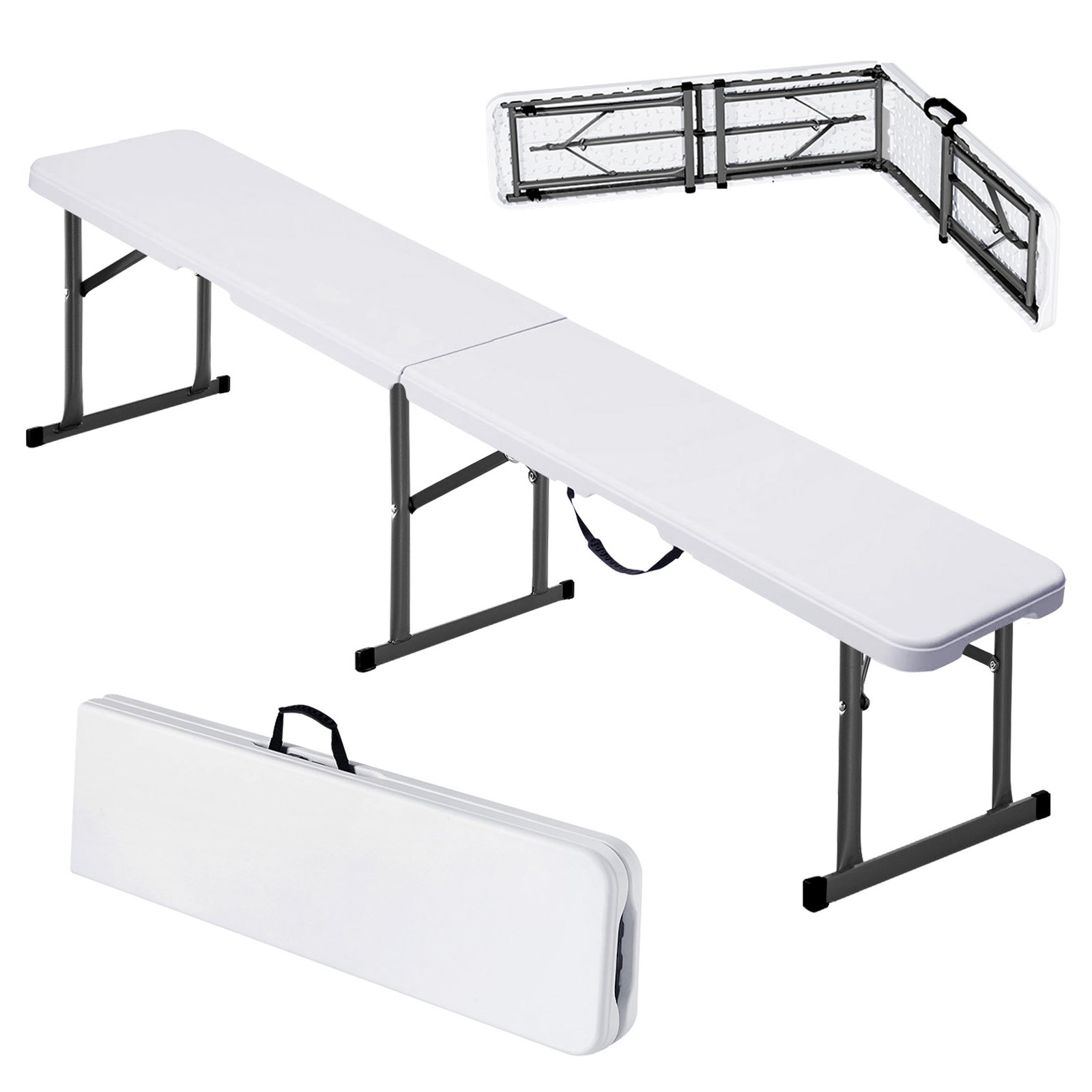 VEVOR Panca Pieghevole in Plastica, Panca Portatile 183 mm, Panca da Esterno Impermeabile in HDPE, Seduta da Pranzo per Picnic e Campeggio con Maniglia Trasporto, per Attività in Giardino, Bianco