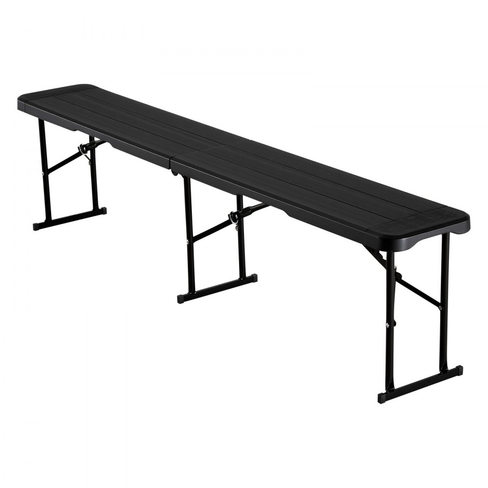 VEVOR Plastic Folding Bench, 6 ft Portable Bench for Indoor/Outdoor Picnic Party Patio Camping Dining, Foldable Smooth HDPE Seat for Garden Soccer Multipurpose Entertaining Activities, 1 Pack, Black