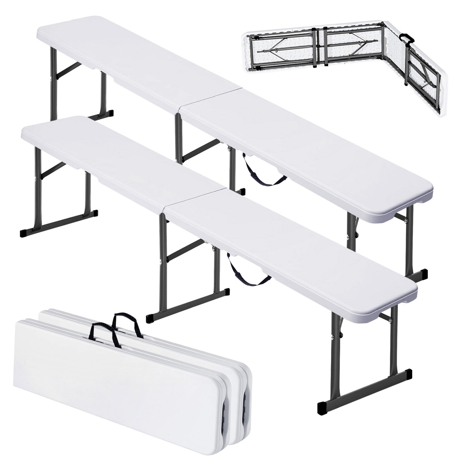VEVOR Panca Pieghevole in Plastica, Panca Portatile 183 mm Esterno Impermeabile in HDPE, Seduta da Pranzo per Picnic e Campeggio con Maniglia Trasporto, per Attività in Giardino, Bianco 2 Pezzi