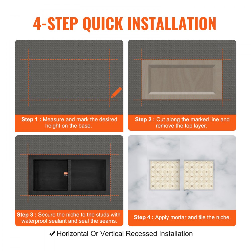 VEVOR Wall Niche 10x40.64x81.28cm Shower Niche Tileable Double Layer Waterproof Niche Installation Back Panel Material (XPS, Wood, Cement) Suitable for Bathroom Bedroom Study