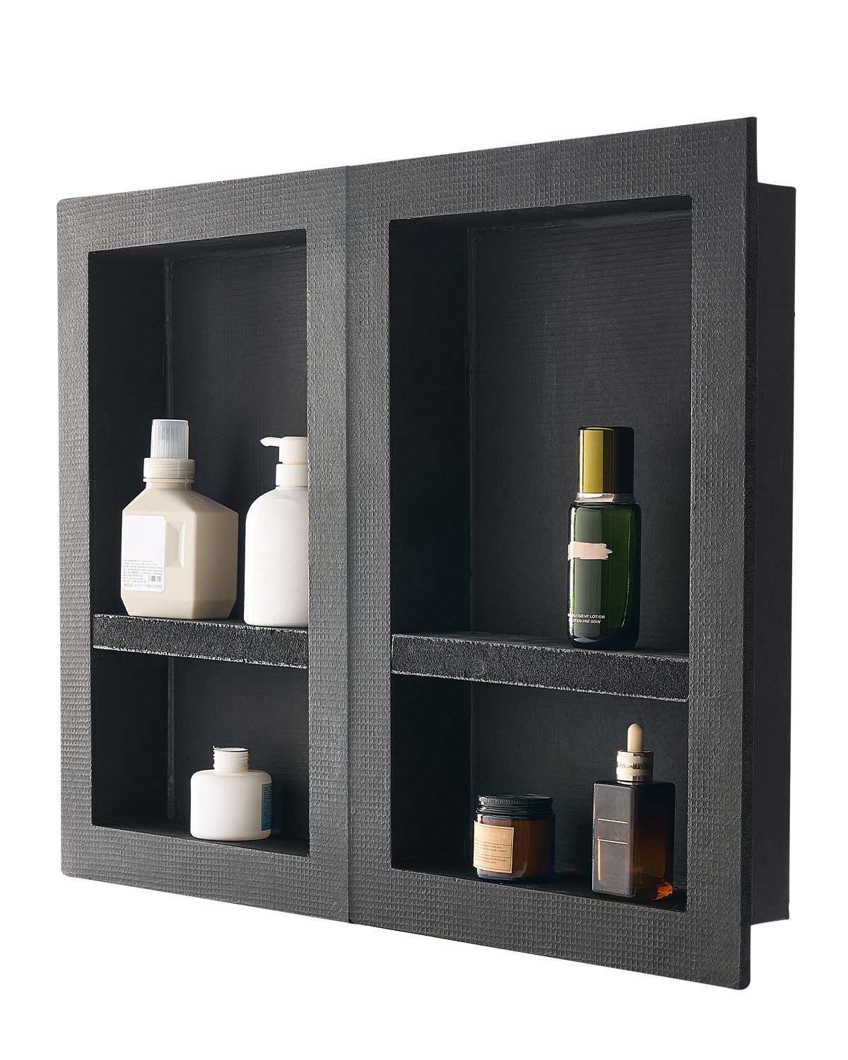 VEVOR Shower Niche, 40.6 x 61 cm + 40.6 x 61 cm Wall Niche with Movable Shelf, 10.2 cm Thick Modern Soap & Shampoo Storage Organizer, Black for Bathroom Shower