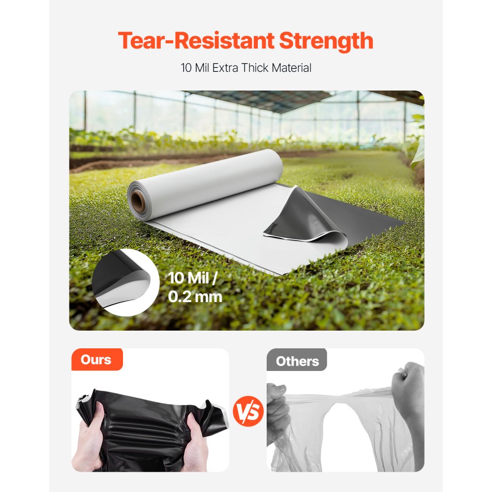 VEVOR PE construction film 3.05x30.48 m, 0.25 mm thick plastic film, plastic tarpaulin, screed film, cover film for crawl space vapor barrier, black and white, double-sided, versatile