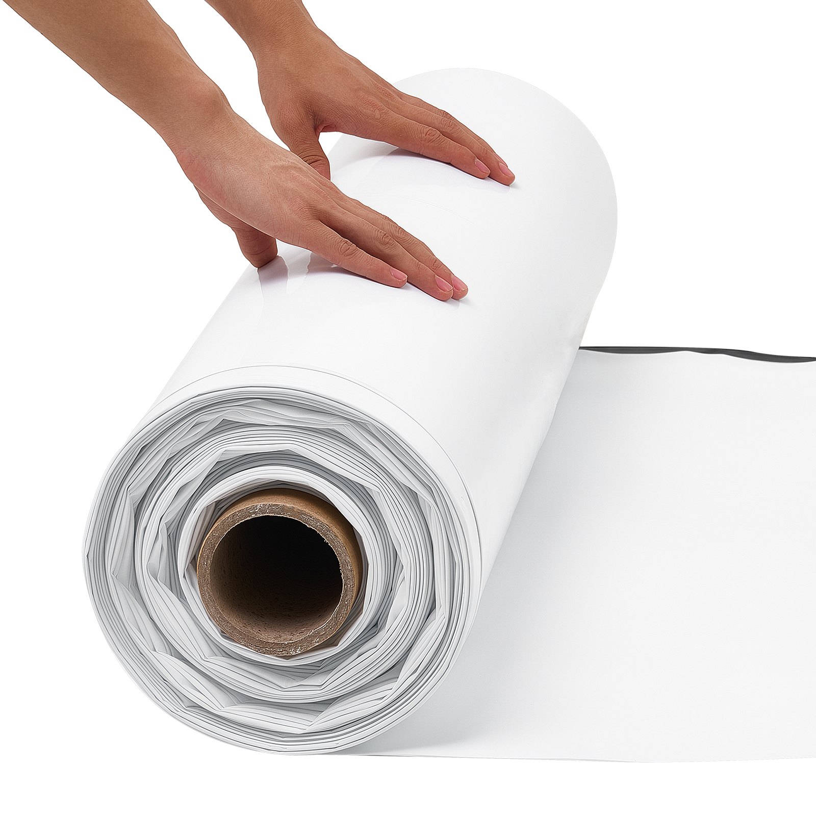 VEVOR Telo in Polietilene da 0,3 mm 3,05 x 30,48 m Senza Fori Bianco e Nero, Rotolo Copertura in Plastica Protettiva Spessa, per Imbianchini Vespaio Controllo delle Erbacce Giardino Aiuola Frutteto