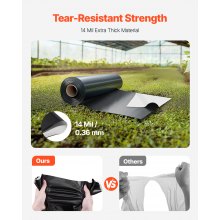 VEVOR Telo di Plastica 0,35 mm, 3,05 m x 30,48 m Barriera al Vapore per Intercapedine, Telo in Polietilene per Giardino ad Alta Resistenza, Telo per Fornitura di Plastica Agricola Nero e Bianco