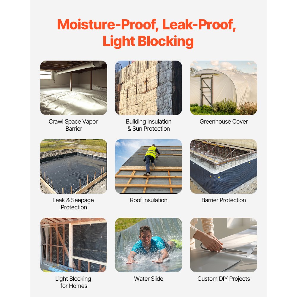 VEVOR 0.2mm construction film 2x50m, cover film for crawl spaces, durable garden protective film, multi-purpose construction plastic, painter's tarp for plastic supply on the farm, gray