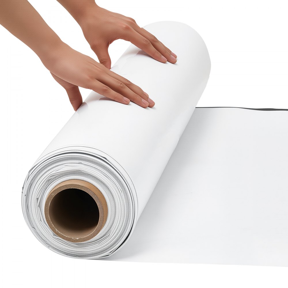VEVOR Telo in Polietilene Spessore 0,3 mm da 3,05 x 15,24 m Bianco e Nero, Rotolo Copertura Protettiva Spessa Impermeabile, per Imbianchini Barriera al Vapore Pacciamatura Orti Piantagioni Giardini