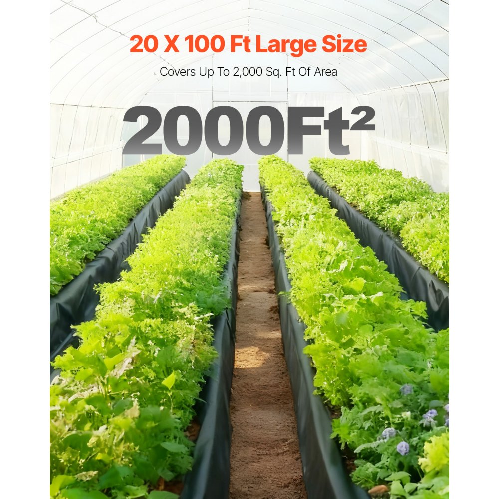 VEVOR Telo di Plastica 0,25 mm, 6,96 m x 30,48 m Barriera al Vapore per Intercapedine, Telo in Polietilene per Giardino Resistente, Plastica Costruzione, Telo per Fornitura di Plastica Agricola Nero