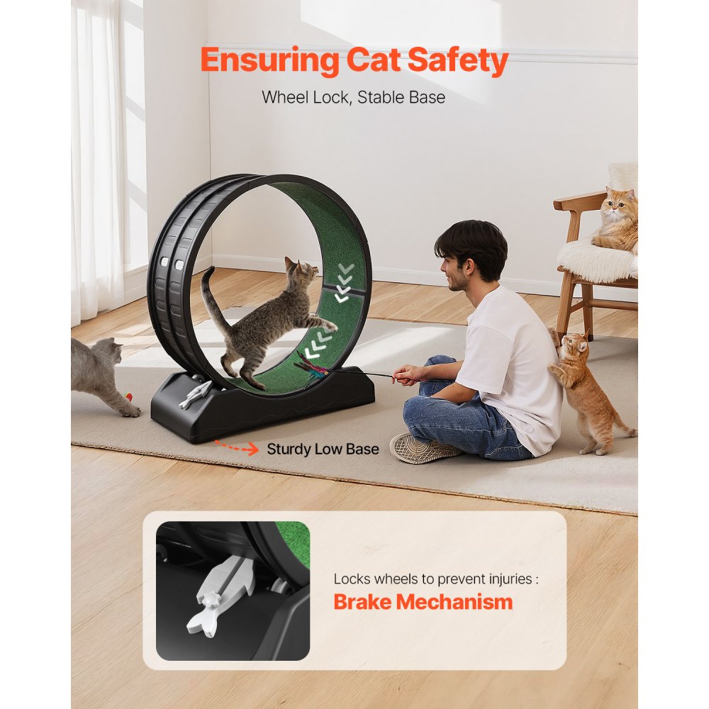 VEVOR Ruota per Esercizi per Gatti, Grande Ruota per Correre con Freno di Sicurezza e Pista in Moquette, Tapis Roulant per Gatti, Ruota per Esercizi da Interno per Animali Domestici, Nero 800 mm