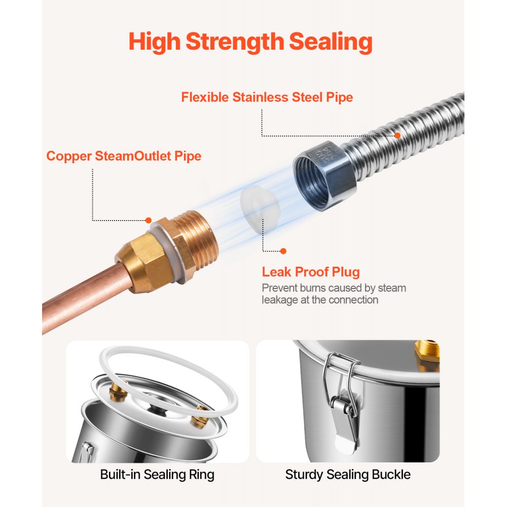 VEVOR Kit Distillatore per Alcol Pompa dell'Acqua, Kit di Fermentazione con Doppio Condensatore Distillazione Secondaria, Kit Distillatore Serbatoio Fai da te Capienza 50 L per Bevande Alcoliche