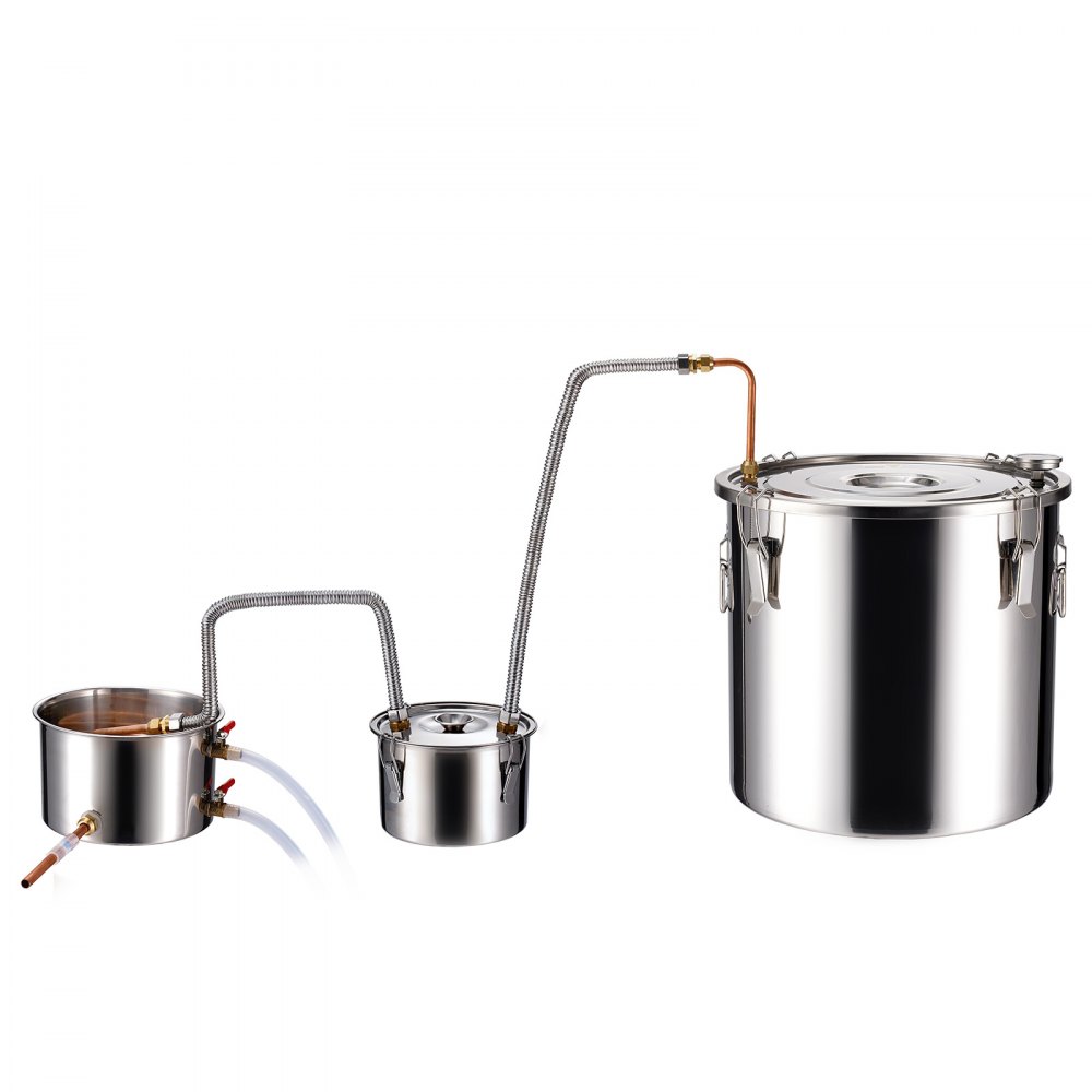VEVOR Kit Distillatore per Alcol Pompa dell'Acqua, Kit di Fermentazione con Doppio Condensatore Distillazione Secondaria, Kit Distillatore Serbatoio Fai da te Capienza 50 L per Bevande Alcoliche