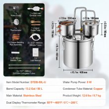 VEVOR Kit Distillatore per Alcolici Serbatoio 50L in Acciaio Inox Pompa Acqua