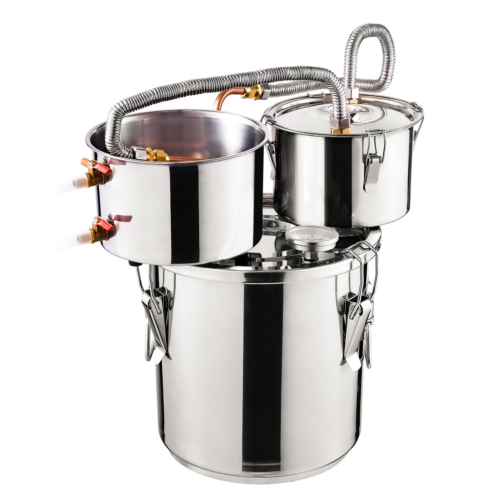 VEVOR Kit Distillatore per Alcol Pompa dell'Acqua, Kit Fermentazione Serpentina in Rame Doppio Condensatore Distillazione Secondaria, Kit Distillatore Serbatoio Capienza 11,4 L per Bevande Alcoliche