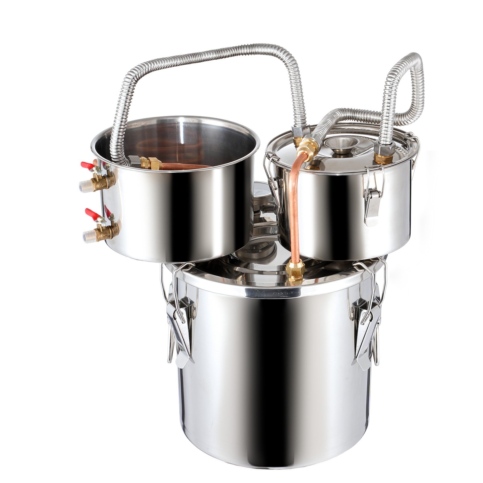 VEVOR Kit Distillatore per Alcol Pompa dell'Acqua, Kit Fermentazione Serpentina in Rame Doppio Condensatore Distillazione Secondaria, Kit Distillatore Serbatoio Capienza 11,4 L per Bevande Alcoliche