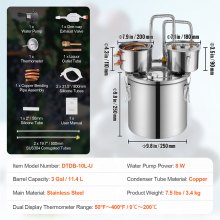 VEVOR Kit Distillatore di Alcolici Serbatoio 11,4 L Acciaio Inox Pompa Acqua 8W