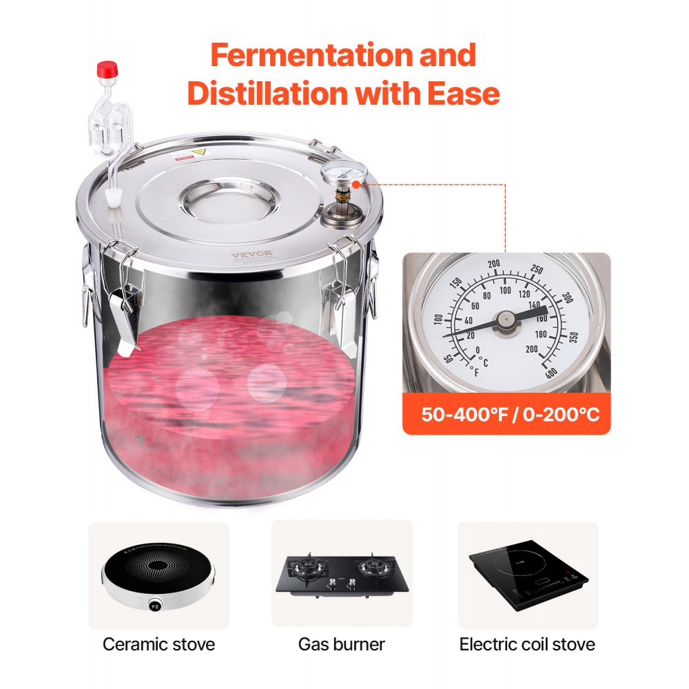 VEVOR 30L Water Alcohol Distillation System, Stainless Steel with Copper Coil for Rapid Cooling, Double Condenser Distillation Set with Secondary Distillation, for Wine, Whiskey, Brandy, Silver
