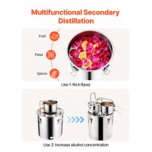 VEVOR Kit Distillatore per Alcol Pompa dell'Acqua, Kit Fermentazione Serpentina in Rame Doppio Condensatore Distillazione Secondaria, Kit Distillatore Serbatoio Capienza 30 L per Bevande Alcoliche