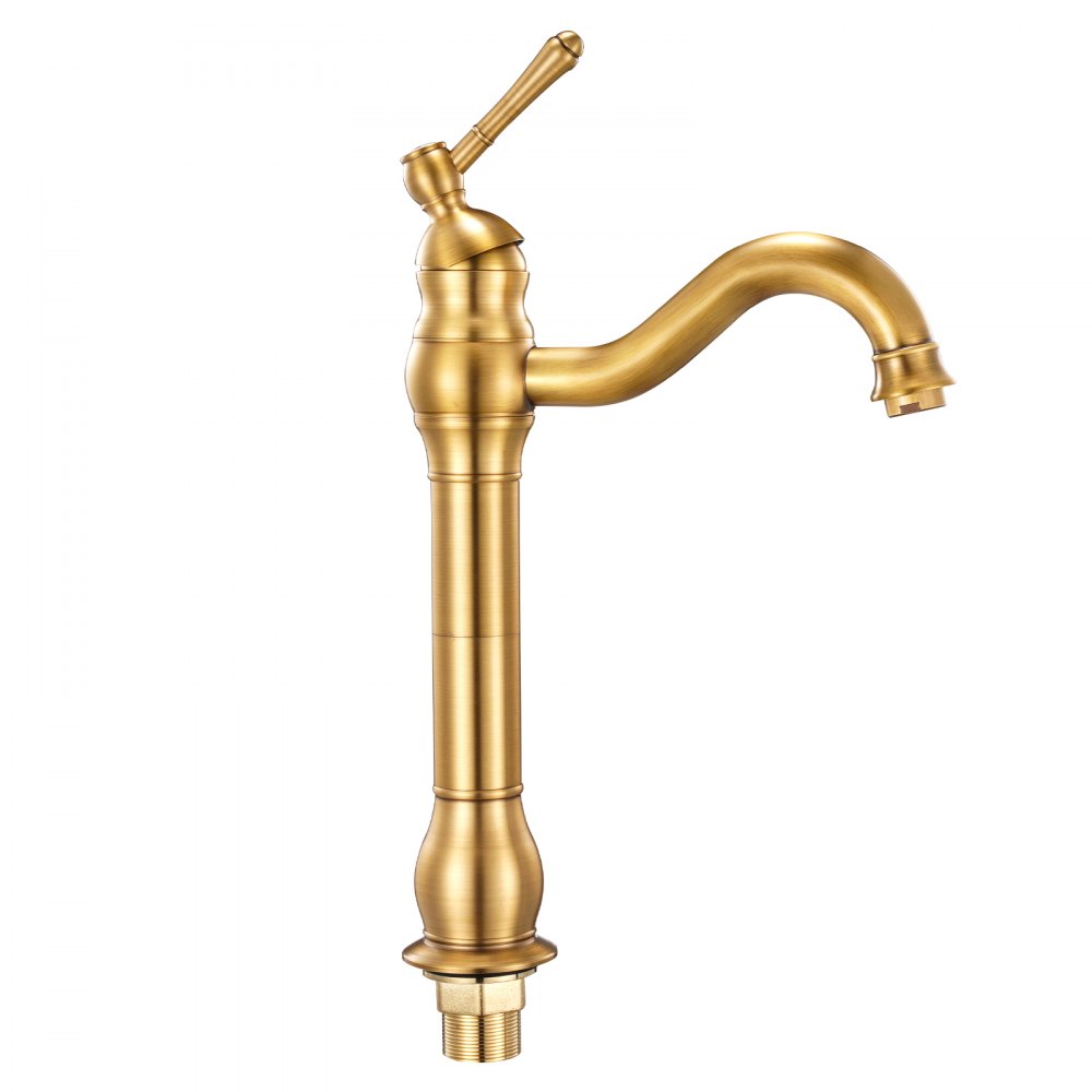 VEVOR Single Handle Sink Faucet, Solid Brass Single Handle Kitchen Faucet, 1 or 3 Hole Kitchen Faucets with Push-Button Drain, Suitable for Bathroom, RV, Bar, Public Restroom, Anti-Backflow Design