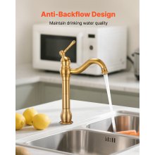VEVOR Rubinetto Monocomando per Lavello, Rubinetto Miscelatore in Ottone Massiccio Design Antiriflusso Scarico a Pulsante per Lavello da Cucina, Miscelatore per Acqua 1 o 3 Fori per Bagno, Bar