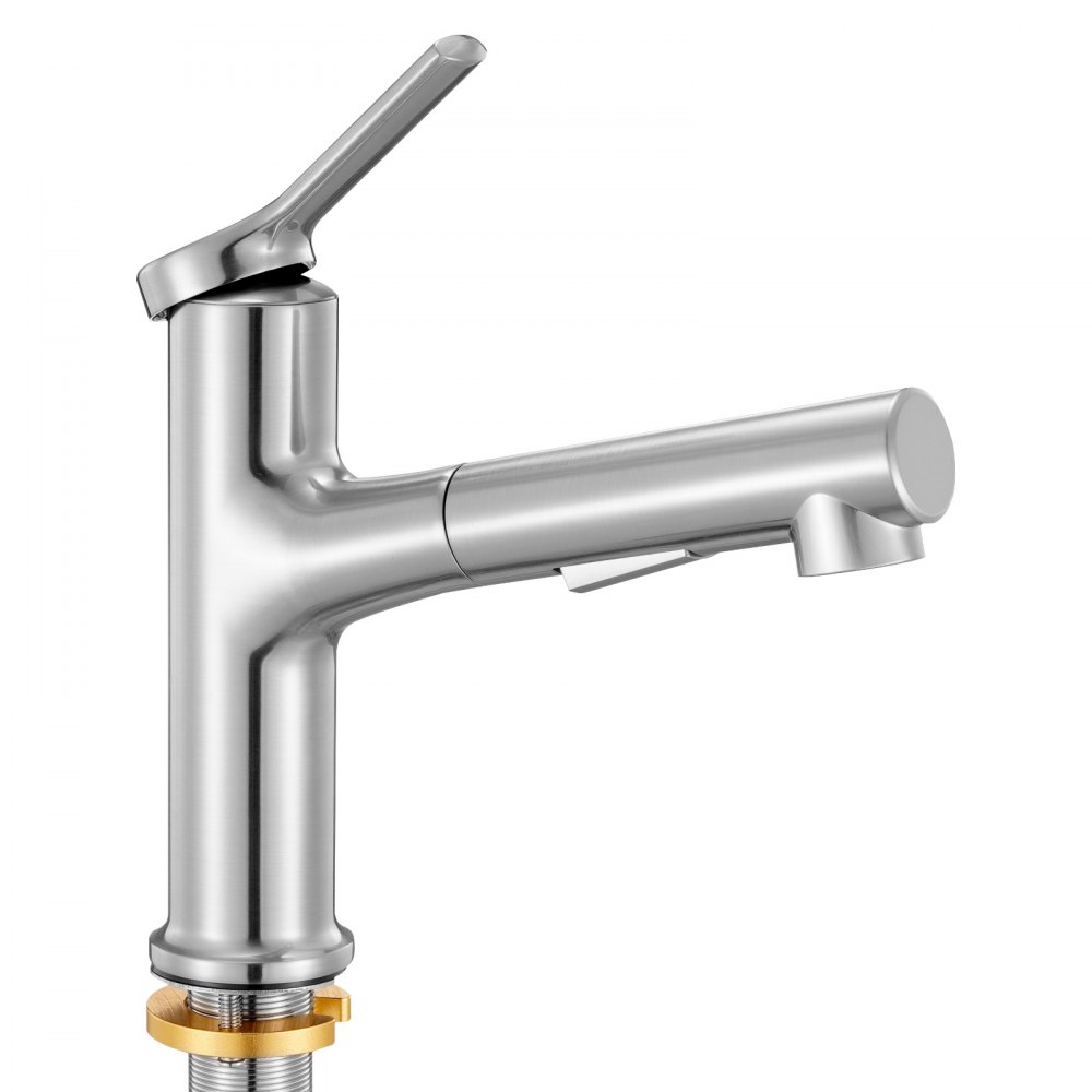 VEVOR Single Handle Sink Faucet, Single Handle Pull Out Faucet 1 or 3 Hole, Brushed Nickel Stainless Steel Sink Faucets with Push-Button Switch, Suitable for Bathroom, RV, Public Restroom, Lead-free