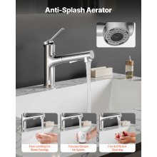 VEVOR Rubinetto Monocomando per Lavello da Cucina, Rubinetto Miscelatore con Beccuccio Estraibile per Lavello da Cucina, Miscelatore per Acqua 1 o 3 Fori per Bagno in Acciaio Inox, Bar