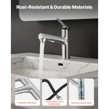 VEVOR Rubinetto Monocomando per Lavello da Cucina, Rubinetto Miscelatore con Beccuccio Estraibile per Lavello da Cucina, Miscelatore per Acqua 1 o 3 Fori per Bagno in Acciaio Inox, Bar