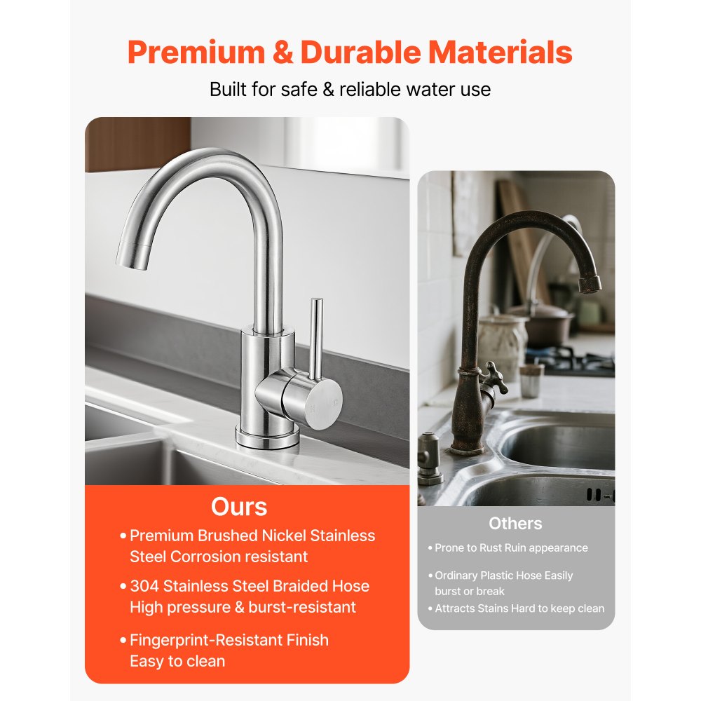 VEVOR Rubinetto Monocomando per Lavello da Cucina, Rubinetto Beccuccio ad Arco per Lavello da Cucina, Miscelatore per Acqua Altezza del Beccuccio 160 mm per Bagno, Argento