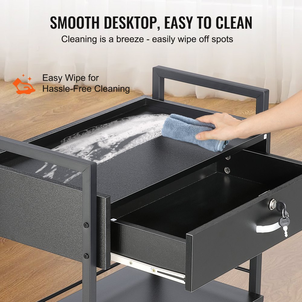 VEVOR Carrello per Parrucchiere, Carrello per Parrucchiere a 3 Livelli per Stilista con Cassetto con Serratura, Stazione di Stoccaggio con Ruote in MDF con 4 Ruote per Bellezza SPA Barbiere Tatuaggio