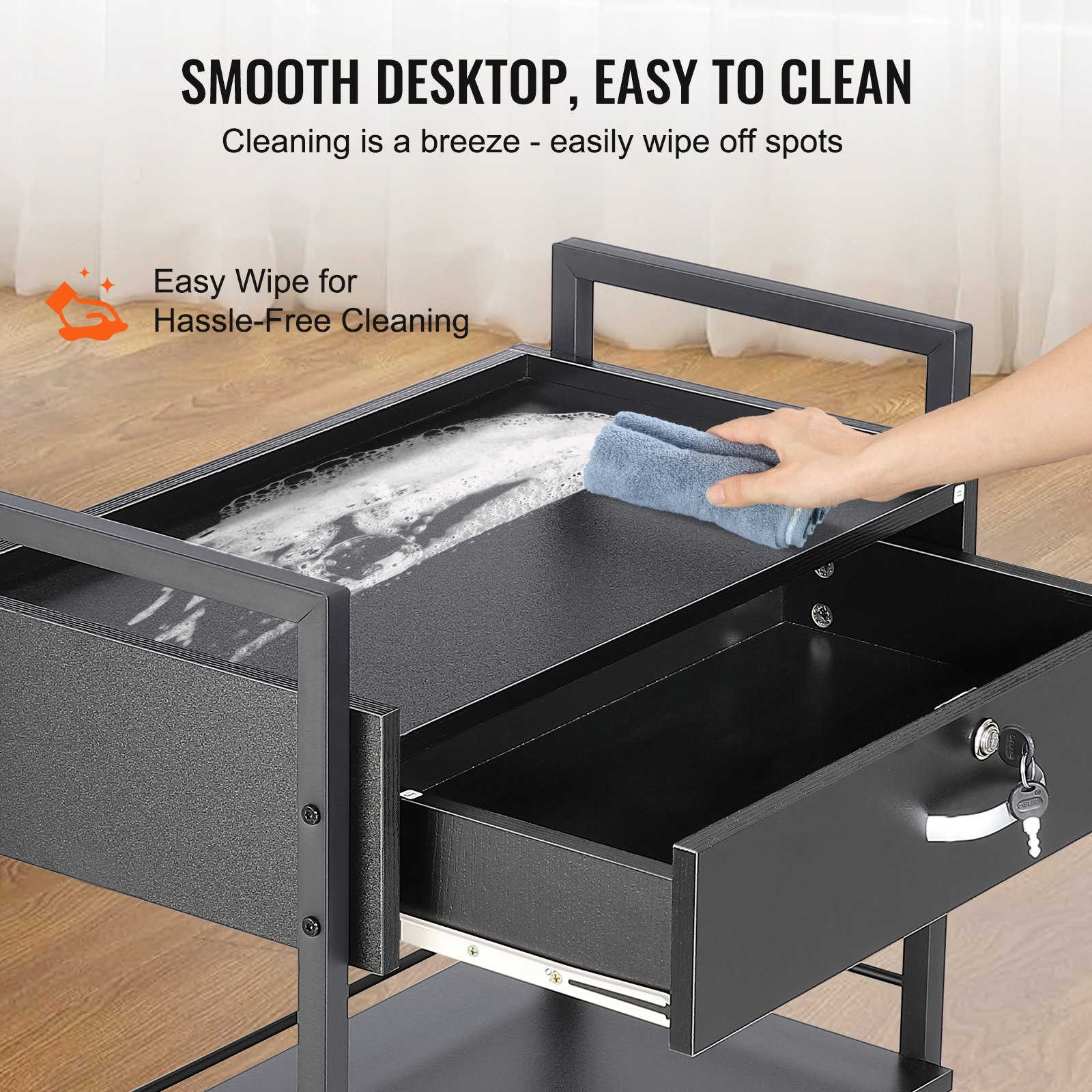 VEVOR Carrello per Parrucchiere, Carrello per Parrucchiere a 3 Livelli per Stilista con Cassetto con Serratura, Stazione di Stoccaggio con Ruote in MDF con 4 Ruote per Bellezza SPA Barbiere Tatuaggio