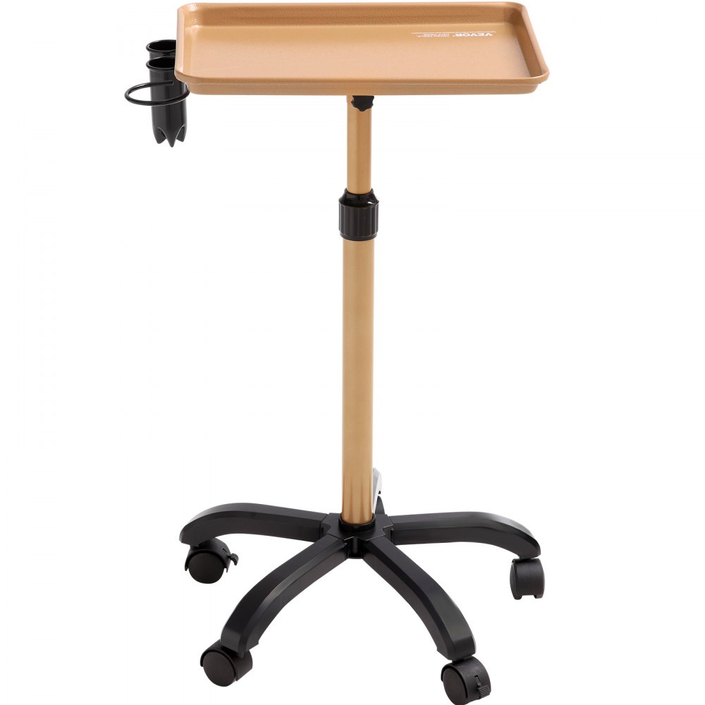 VEVOR Carrello per Salone, Vassoio per Saloni con Ruote Regolabile in Altezza 30"-43" Vassoio per Tatuaggi Laminato a Freddo con 5 Ruote (2 con Serratura) per Clinica Parrucchiera SPA, Oro e Nero