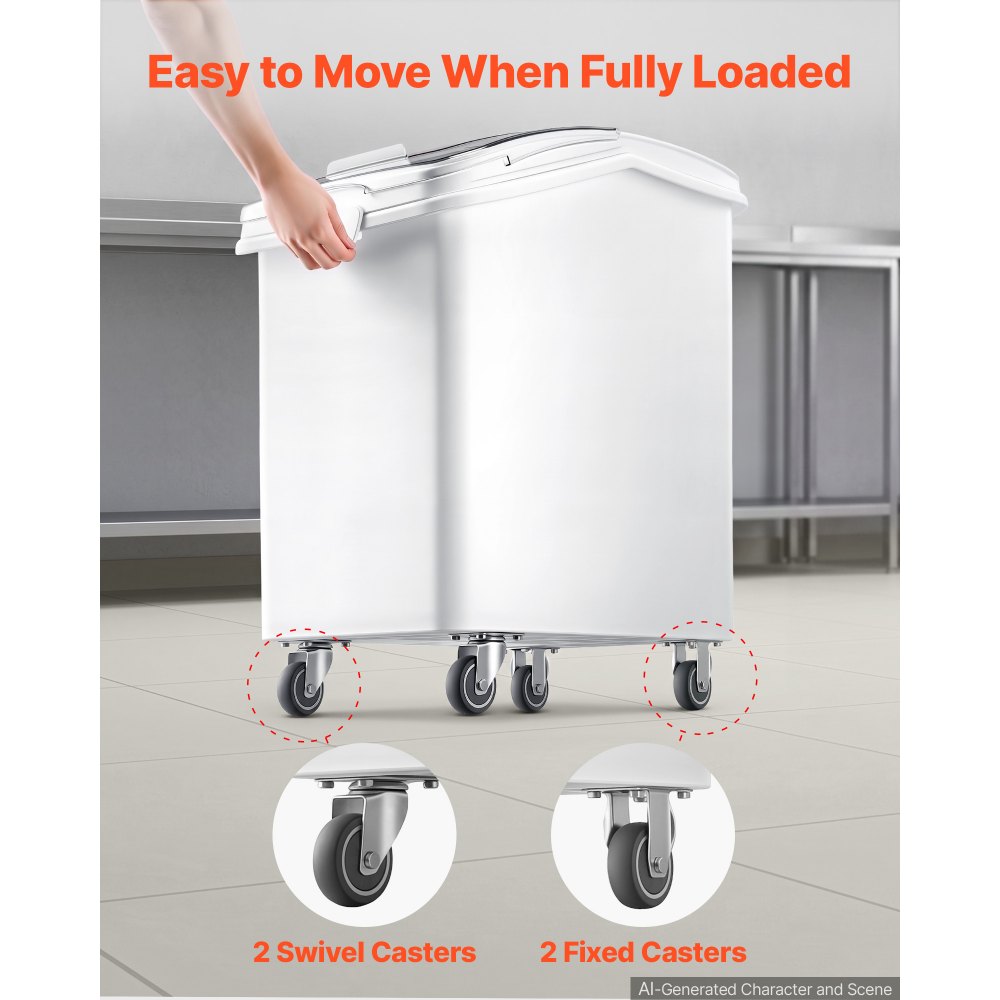 VEVOR Contenitore per Riso Dispenser Cibo Secco per Animali Domestici 120L Organizer per Alimenti da Cucina, Materiale in PP, Stoccaggio di Cereali, Farina, con 4 Ruote, Paletta, Coperchio Trasparente