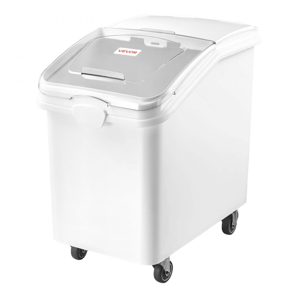 VEVOR Contenitore per Riso Dispenser Cibo Secco per Animali Domestici 120L Organizer per Alimenti da Cucina, Materiale in PP, Stoccaggio di Cereali, Farina, con 4 Ruote, Paletta, Coperchio Trasparente