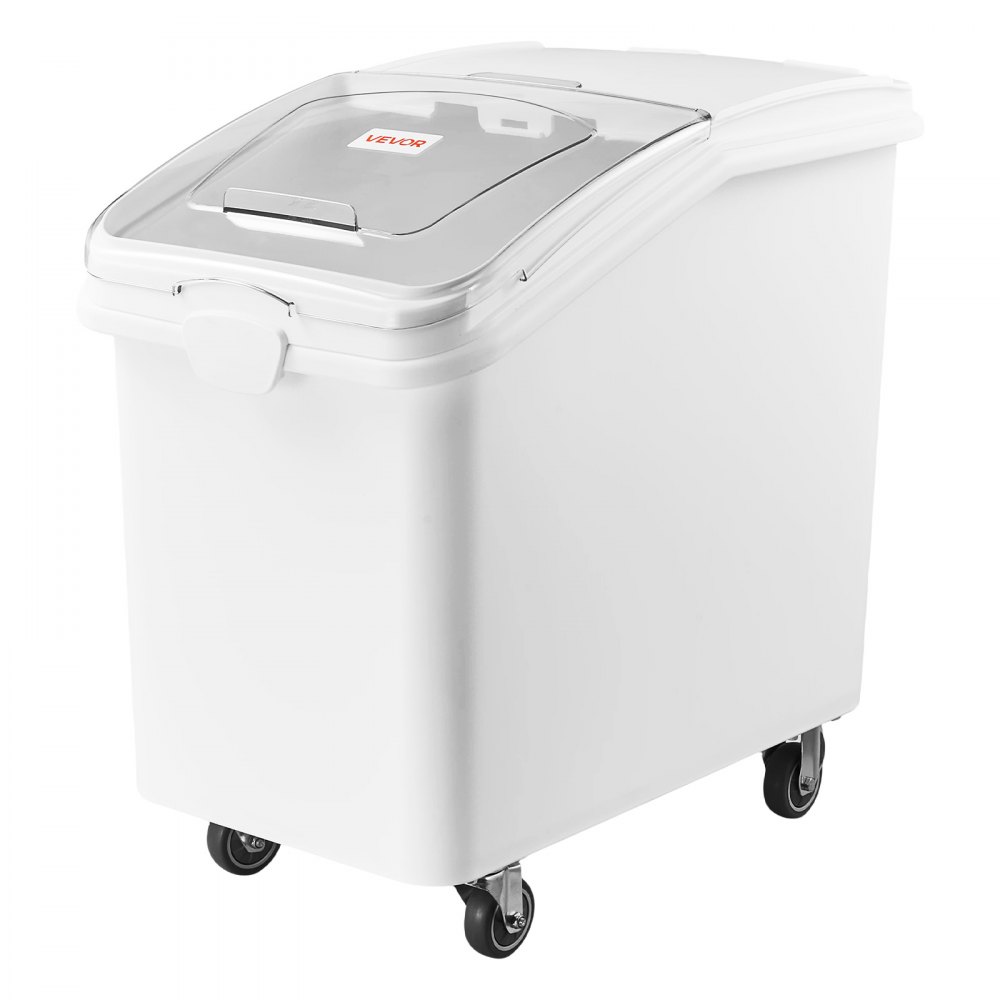 VEVOR Contenitore per Riso Dispenser Cibo Secco per Animali Domestici 120L Organizer per Alimenti da Cucina, Materiale in PP, Stoccaggio di Cereali, Farina, con 4 Ruote, Paletta, Coperchio Trasparente