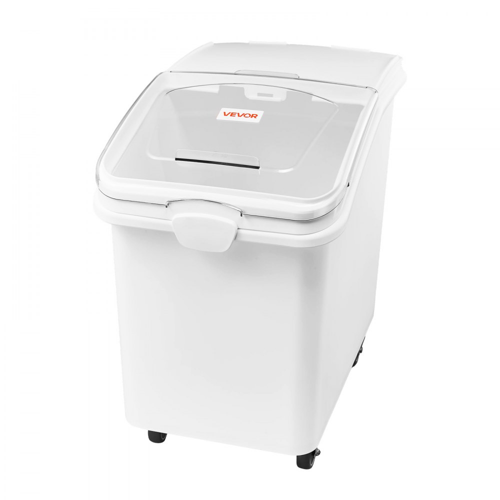 VEVOR Contenitore per Riso Dispenser Cibo Secco per Animali Domestici 120L Organizer per Alimenti da Cucina, Materiale in PP, Stoccaggio di Cereali, Farina, con 4 Ruote, Paletta, Coperchio Trasparente