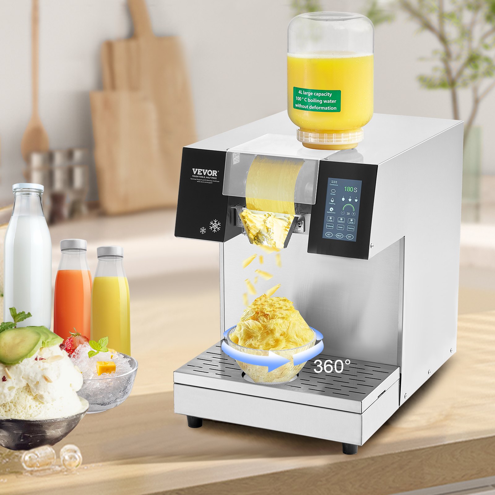 VEVOR Commercial Snowflake Ice Machine, 180 kg/24 h Snowflake Ice Maker, Stainless Steel Ice Shaver, Electric Snow Cone Maker with Liquid Cooling System & Touch LCD