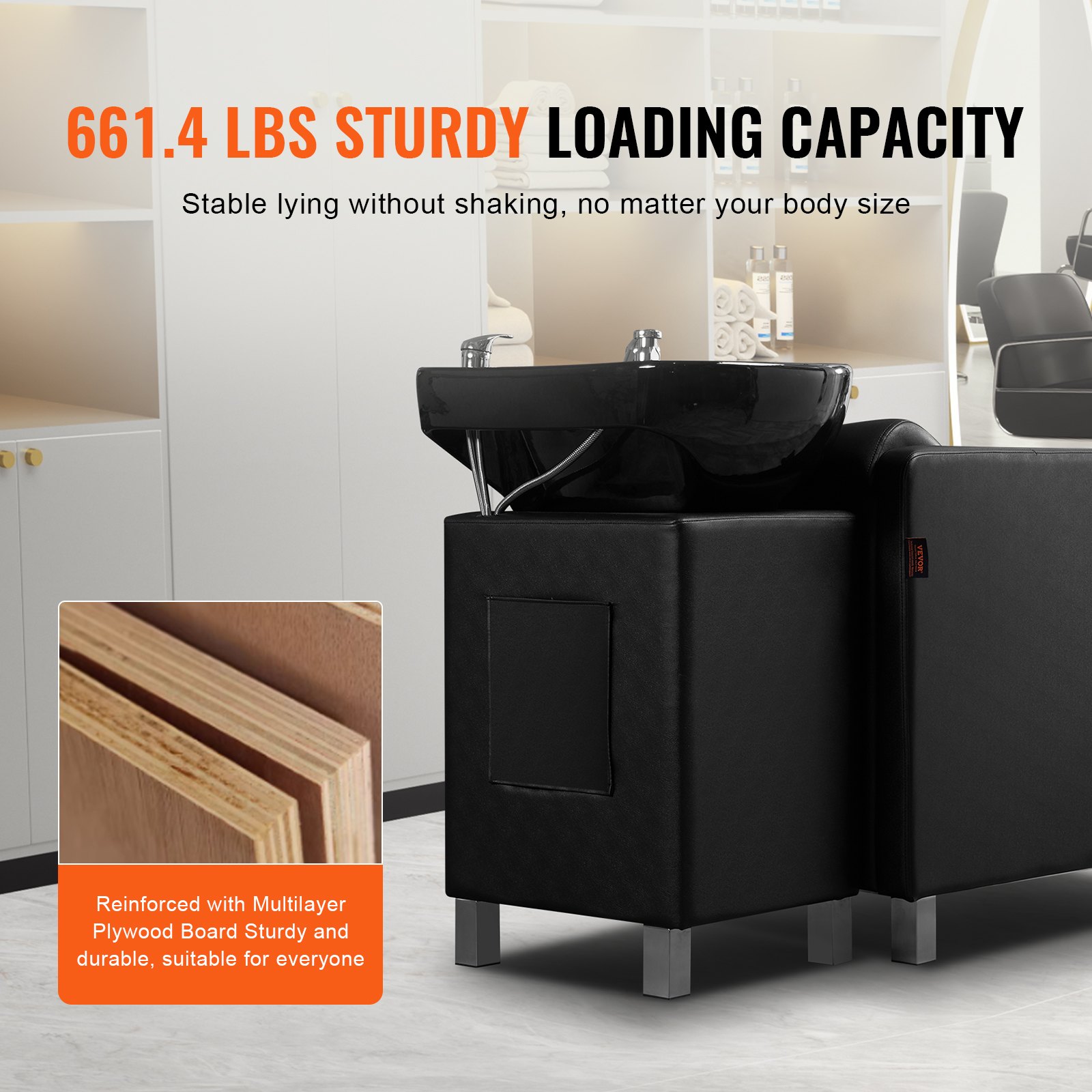 VEVOR Shampoo Backwash Chair, 300 kg Salon & Spa Hair Washing Station, Backwash Barber Shampoo Bowl and Chair, Beauty Spa Massage Hairdressing Equipment with Ceramic Bowl and Wide Footrest