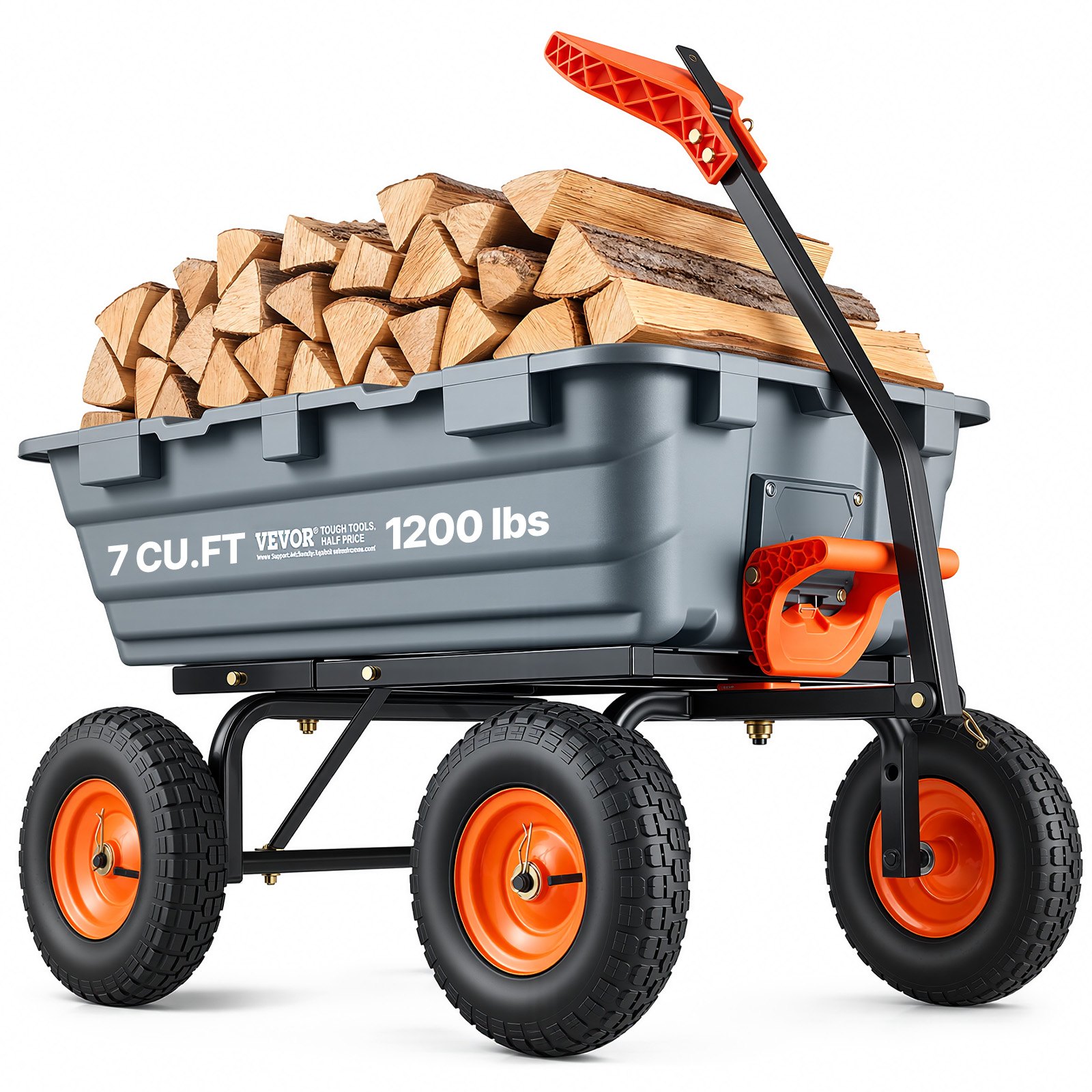 VEVOR Carrello Ribaltabile 1025 x 640 x 280 mm Carrello Ribaltabile da Giardino in polietilene, Telaio in Acciaio Facile Montare, Maniglia Convertibile 2 in 1, Capacità 544,31 kg Pneumatici 330,2 mm