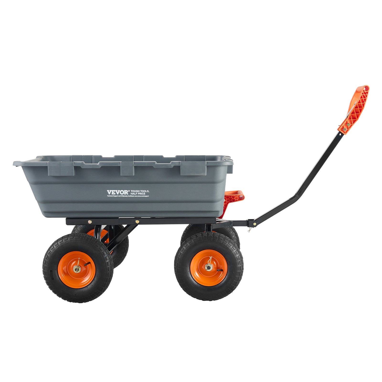 VEVOR Carrello Ribaltabile 1025 x 640 x 280 mm Carrello Ribaltabile da Giardino in polietilene, Telaio in Acciaio Facile Montare, Maniglia Convertibile 2 in 1, Capacità 544,31 kg Pneumatici 330,2 mm