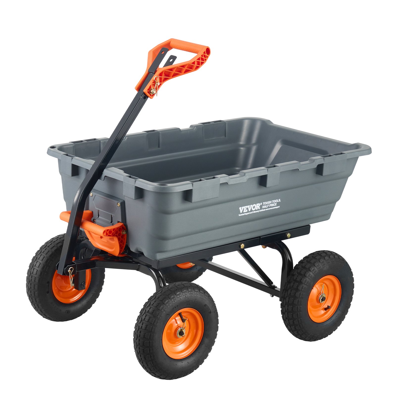 VEVOR Carrello Ribaltabile 1025 x 640 x 280 mm Carrello Ribaltabile da Giardino in polietilene, Telaio in Acciaio Facile Montare, Maniglia Convertibile 2 in 1, Capacità 544,31 kg Pneumatici 330,2 mm