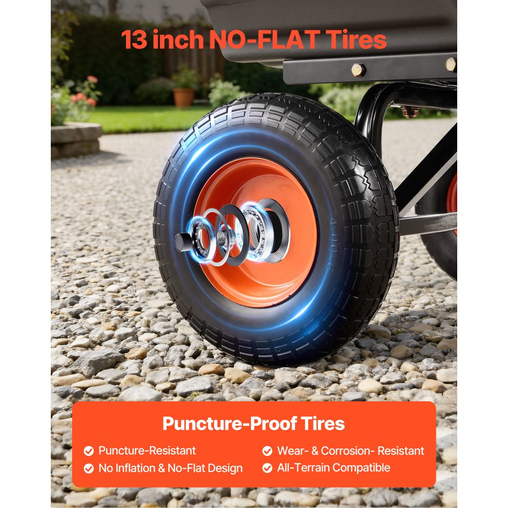 VEVOR Garden Dump Cart, 544 kg Poly Dump Cart, Garden Carts Dumps Wagon with Storage Fence, 2-in-1 Convertible Handle, 90° Quick-Dumps Mechanism, 180° Swivel Wheels, Yard Wagon for Plants, Soil