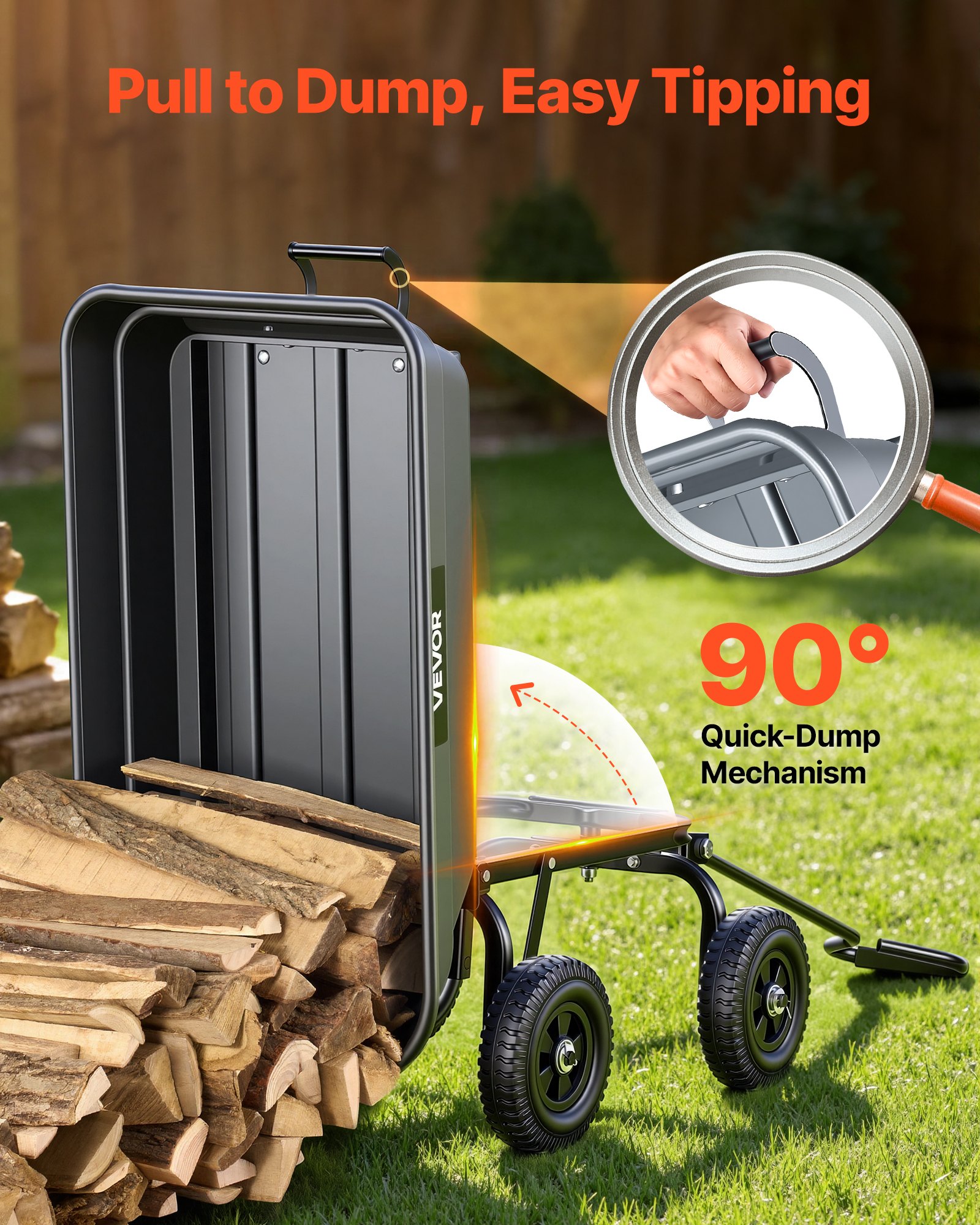 VEVOR Garden Dump Cart, 181 kg Poly Dump Cart, Garden Carts Dumps Wagon with 90° Quick-Dumps Mechanism, 180° Swivel Wheels, 270° Flexible Rotating Bearings, Yard Wagon for Plants, Soil, Crops