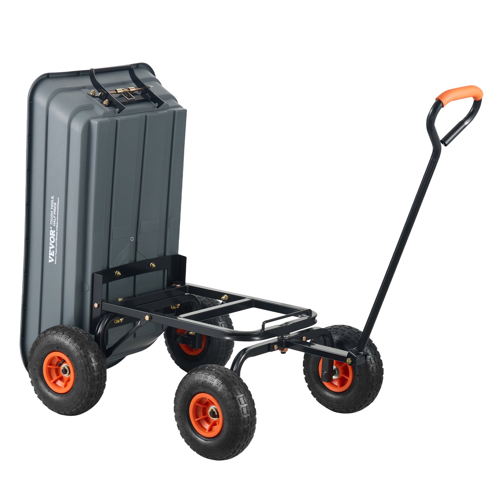 VEVOR Transport Cart, Garden Cart with Easy-to-Assemble Steel Frame, Garden Trolley with Convertible 2-in-1 Handle, Multi-Purpose Wheelbarrow with 270 kg Load Capacity, 25.4 cm Tires