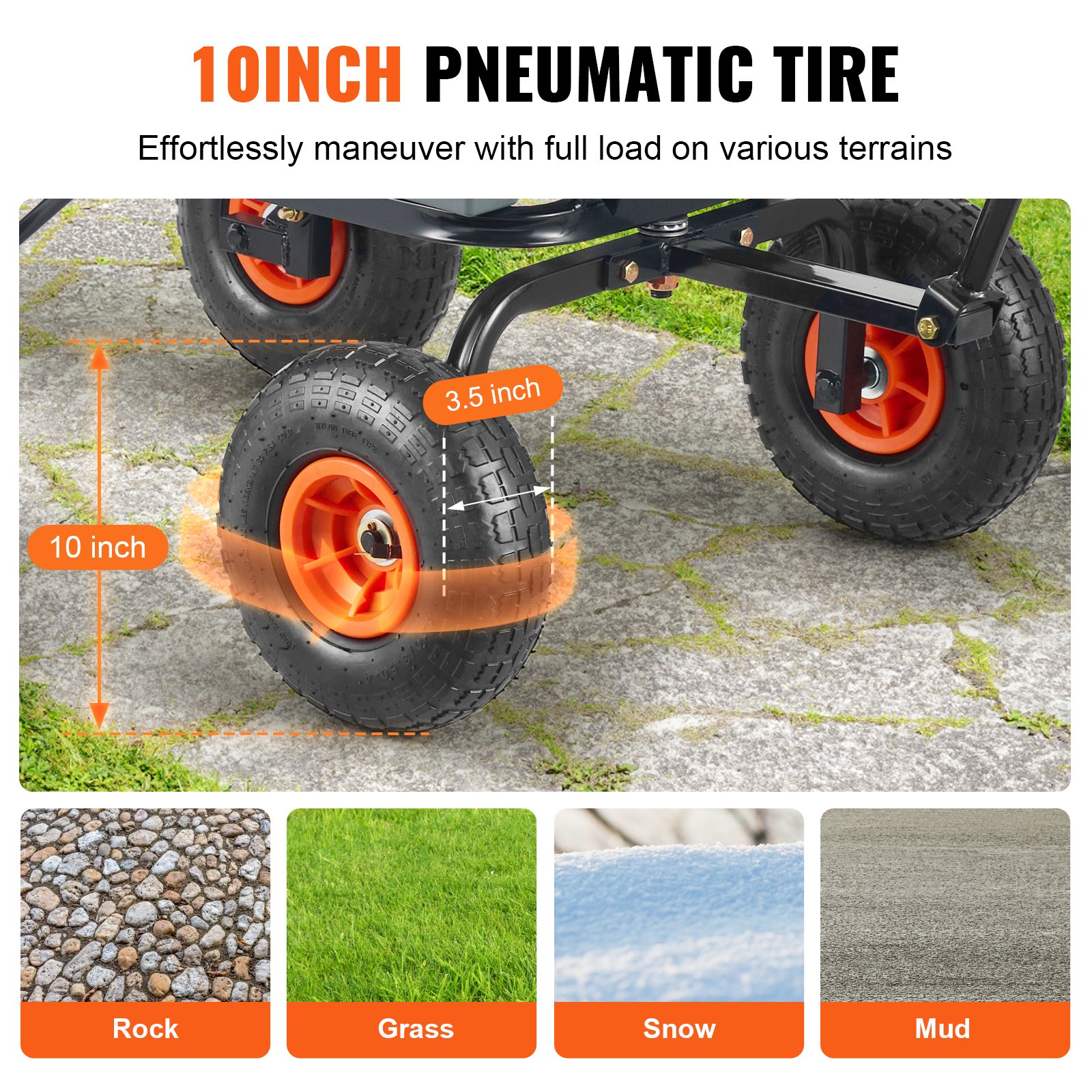 VEVOR Carrello Ribaltabile, Carrello Ribaltabile Giardino in Poly Telaio in Acciaio Facile da Montare, Carro Maniglia Convertibile 2 in 1, Carriola Utilitaria Capacità 272,15 kg, Pneumatici 254 mm