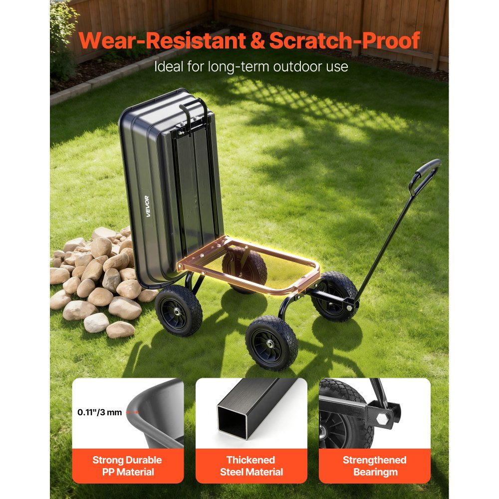 VEVOR Garden Dump Cart, 272 kg Poly Dump Cart, Garden Carts Dumps Wagon with 90° Quick-Dumps Mechanism, 180° Swivel Wheels, 270° Flexible Rotating Bearings, Yard Wagon for Plants, Soil, Crops