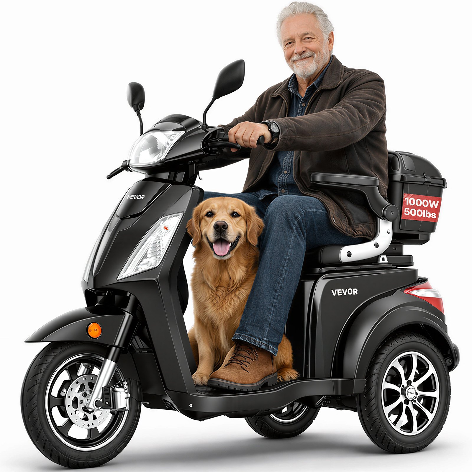 VEVOR Scooter Elettrico a 3 Ruote, Scooter Disabili 3 Ruote 1000 W, Carico max. 226,8 kg, Autonomia 35 km, 3 Modalità di Velocità Regolabili, Capacità di Salita 20°, per Adulti, Anziani